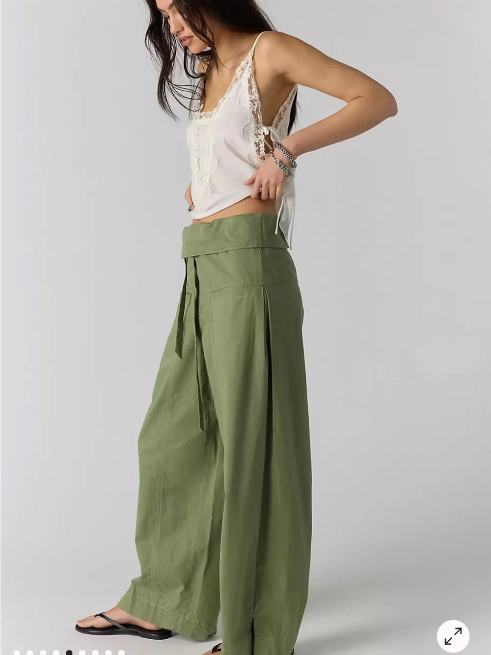 Free People NEW Paperbag Waist Pants in Mistole Green